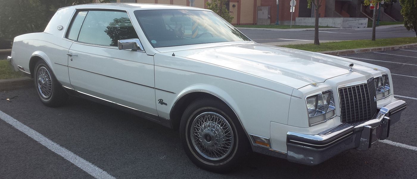 White 1982 Buick Riviera coupe, front three-quarter, in a parking lot