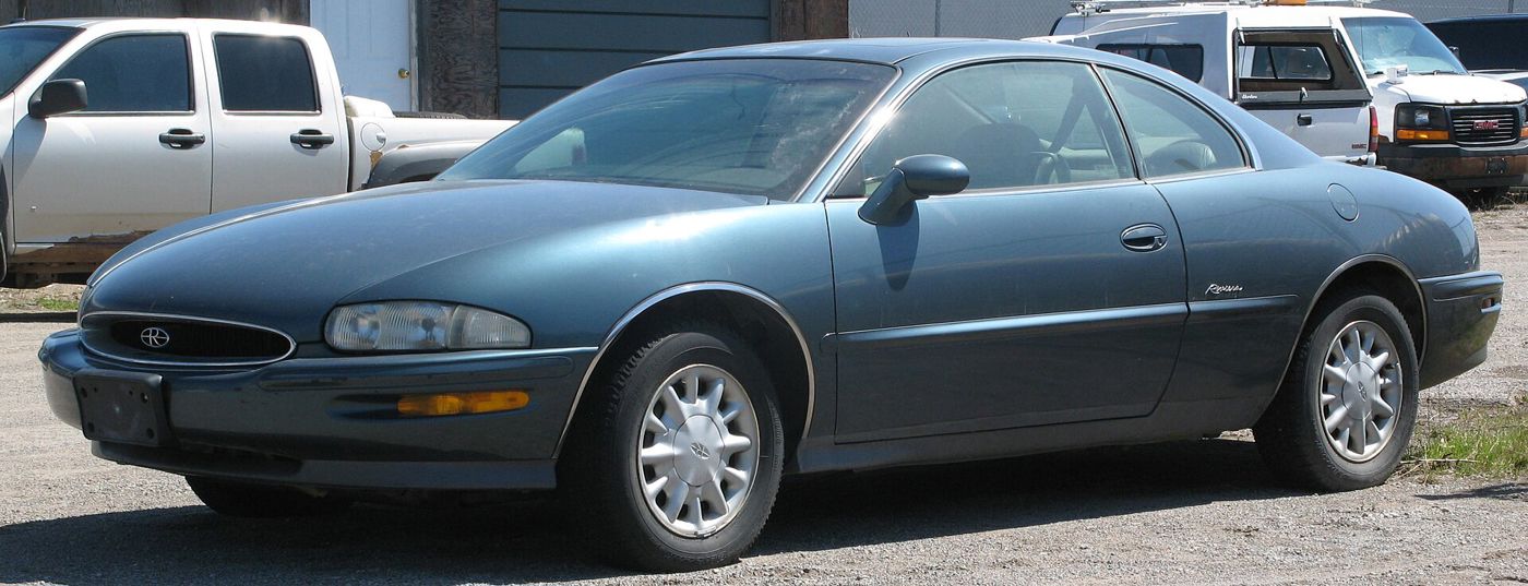 Blue-green 1995 Buick Riviera coupe, side view