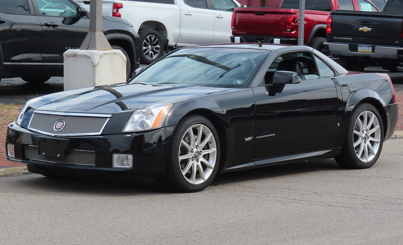 Black 2006 Cadillac XLR-V roadster, front three-quarter, in a parking lot